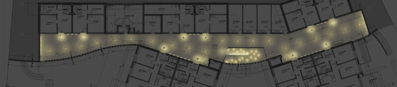 Lichtplanung Erschliessung Halle Eingang Hauseingang Zugang Wohnung Wandleuchte Downlight Deckeneinbauleuchte Licht Beleuchtung Leuchte Halle Beleuchtung Licht Downlight Deckeneinbauleuchte Wandleuchte Indirektlicht Schatten Schattenfilter Filter Haus Eingang Zugang Erschliessung Eingangstür Eingangstüre