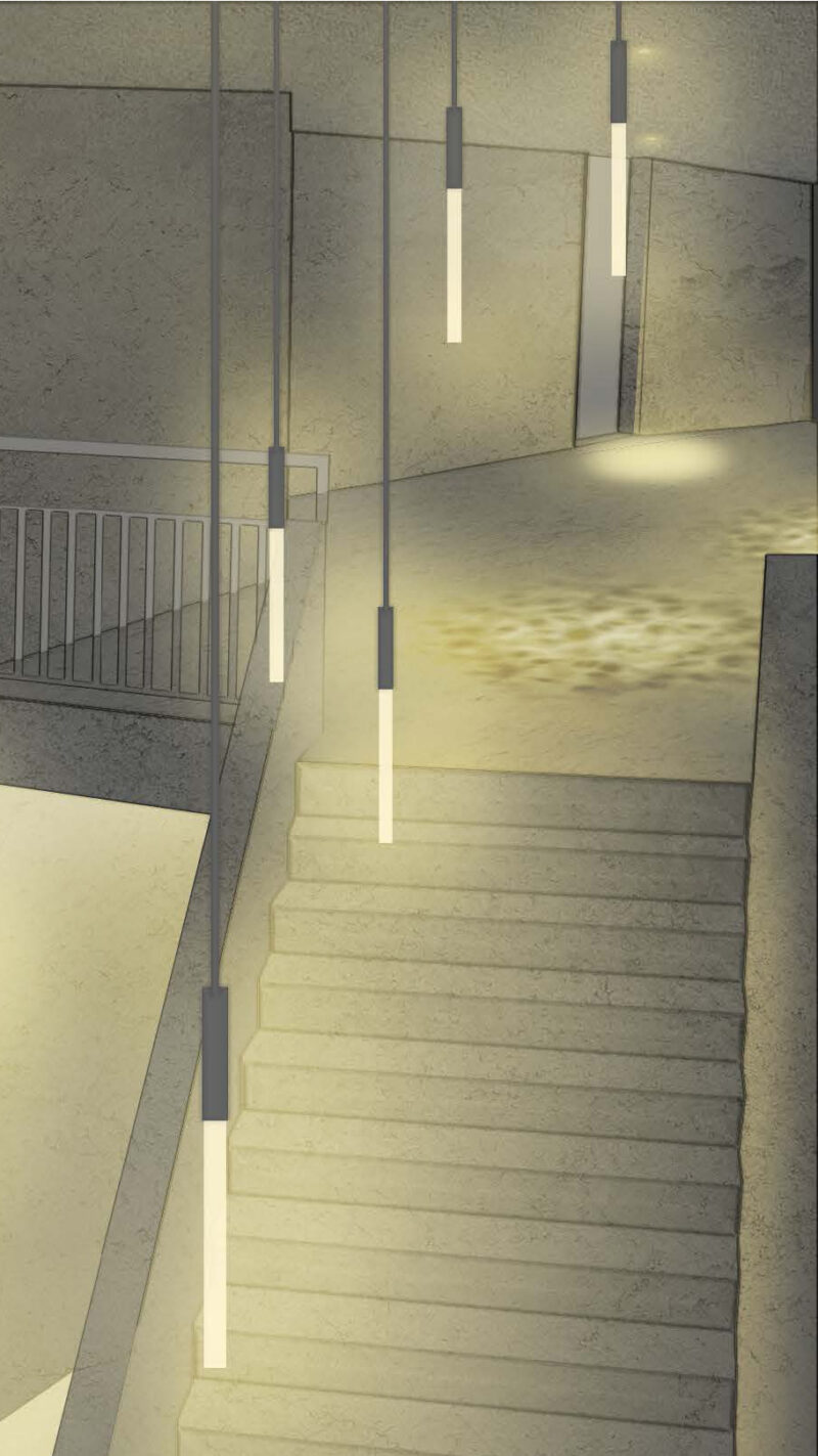 Lichtdesign Lichtdesignkonzept Lichtkonzept Konzept Lichtplanung Visualisierung Treppe Treppenhalle Halle Zugang Eingang Haus Wohnung Türe Eingangstüre