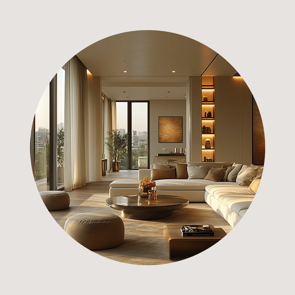 Innenarchitektur-Referenz: Wohnzimmer, viele Fenster, Innenarchitektur nach Kundenvorstellung